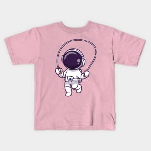 Cute Astronaut Playing Jump Rope Cartoon Kids T-Shirt